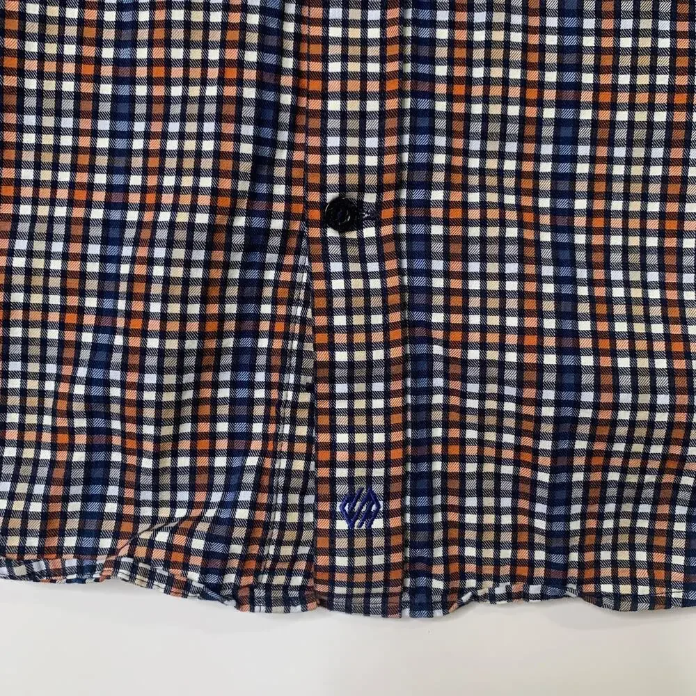 Johnston & Murphy Shirt Mens M Medium Cotton Flip Cuff Plaid Button Down Dress